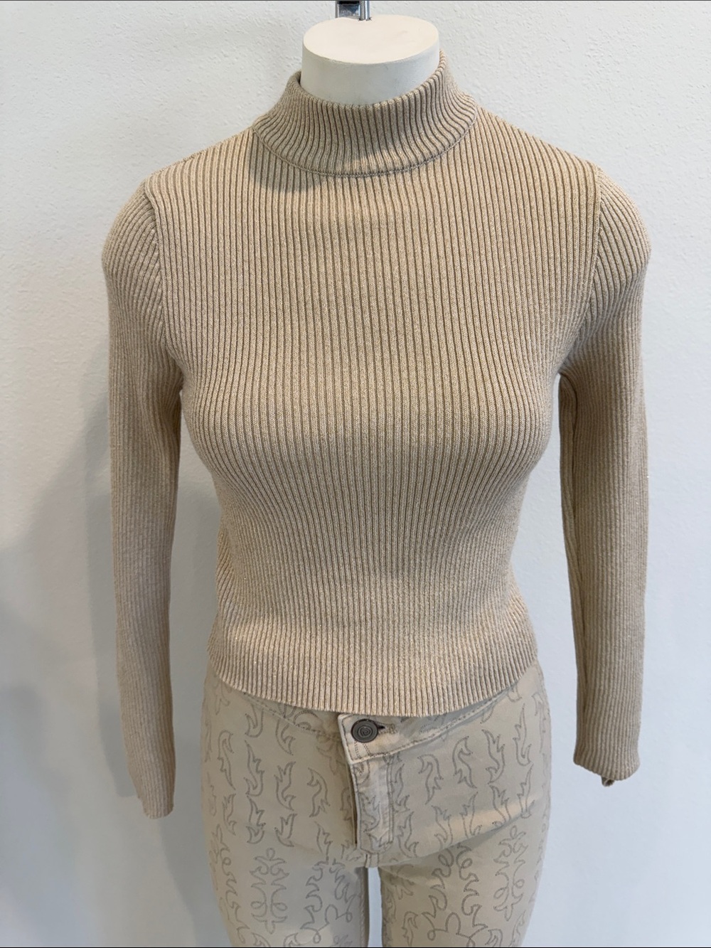 Say What? Ribbed Beige Turtleneck Sweater Sz S